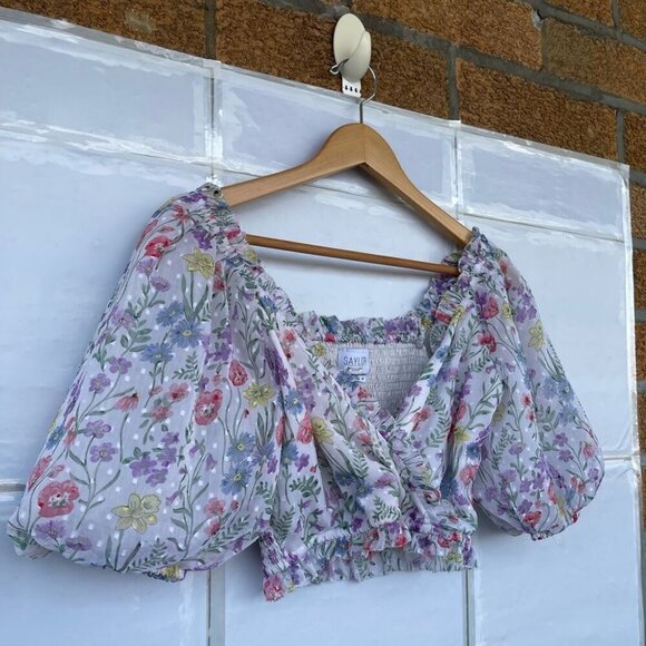 Saylor Teryn multi color floral ruffle smocked top XS - Picture 3 of 13